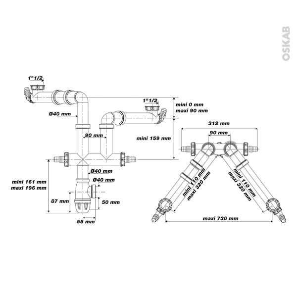 VALENTIN Kit Vidage Universel Pour évier Connectic 2 Bacs prix de gros 3
