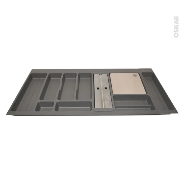 magasin pas cher Non Existant Range Couverts Pour Tiroir à L’anglaise L100 Cm Anthracite, Porte Rouleau, Planche à Découper Bois, SOKLEO 1